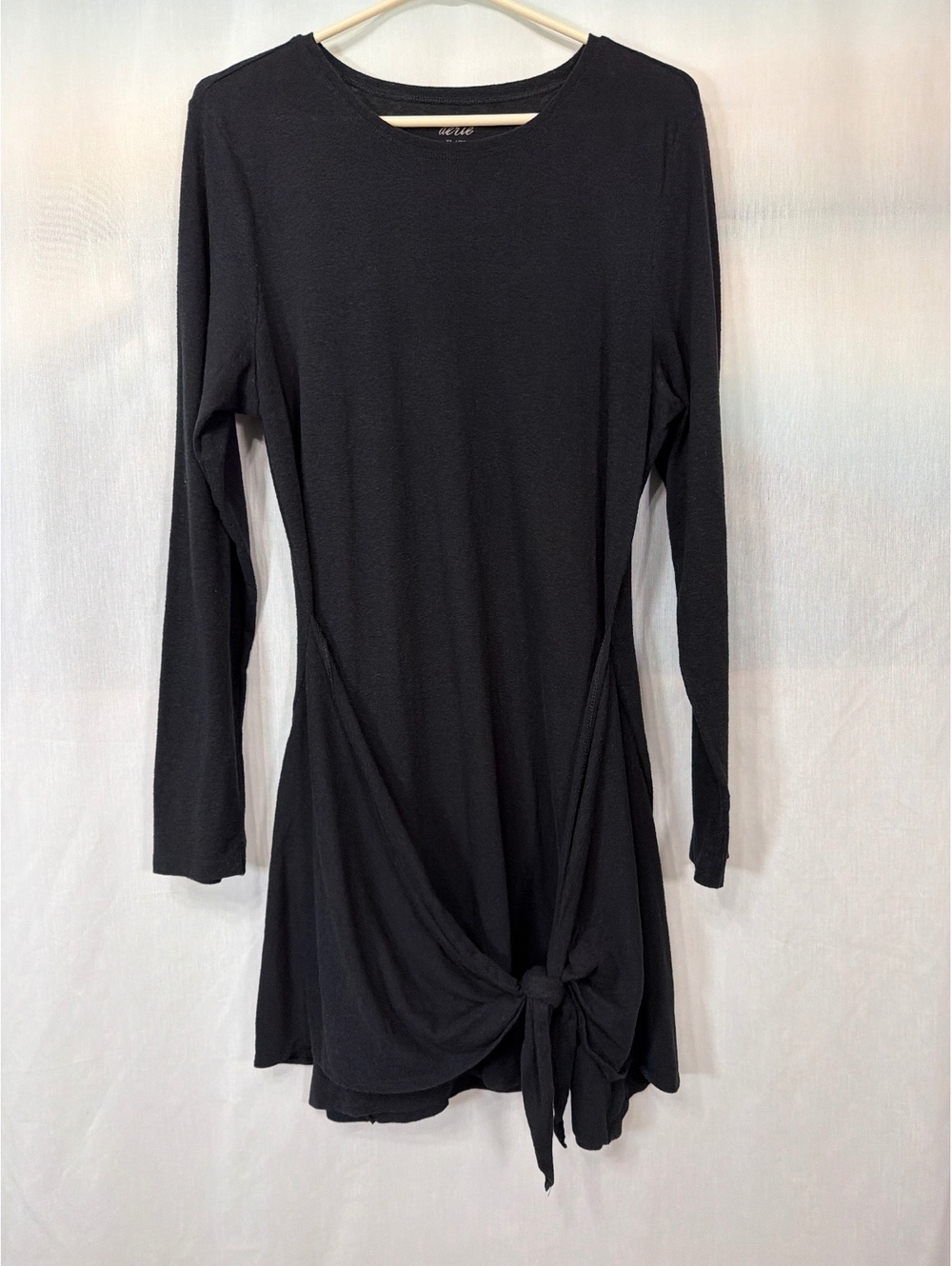 Aerie Black Long Sleeve Front Tie Knot Dress Women's XL